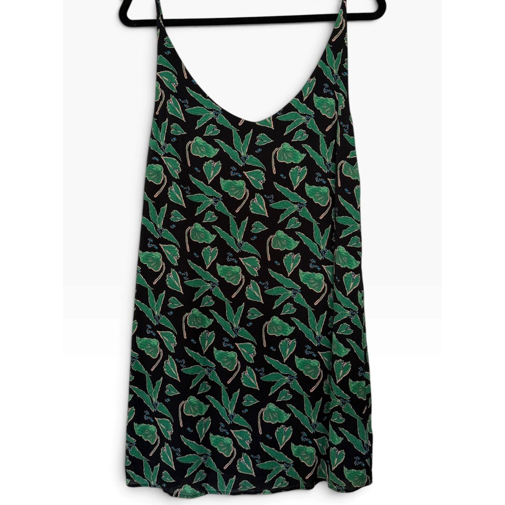 Urban Outfitters Botanical Leaf Print Mini Slip Dress Black Green Large